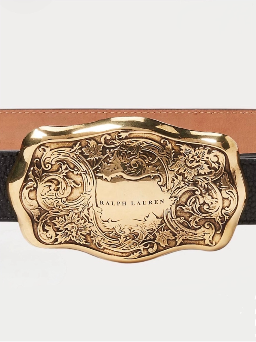 Ralph Lauren Collection Tooled-Buckle Pebbled Calfskin Western Belt SP-25 Small